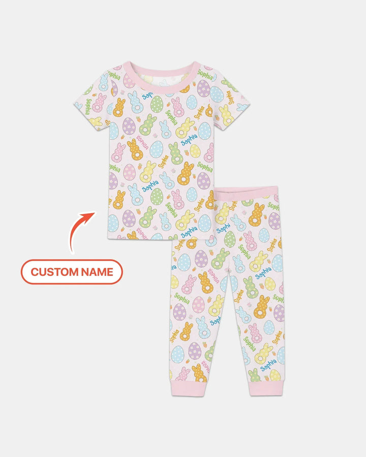 Custom Name Spring Pastel Easter Bamboo Two Piece Short Sleeve Pajama Set