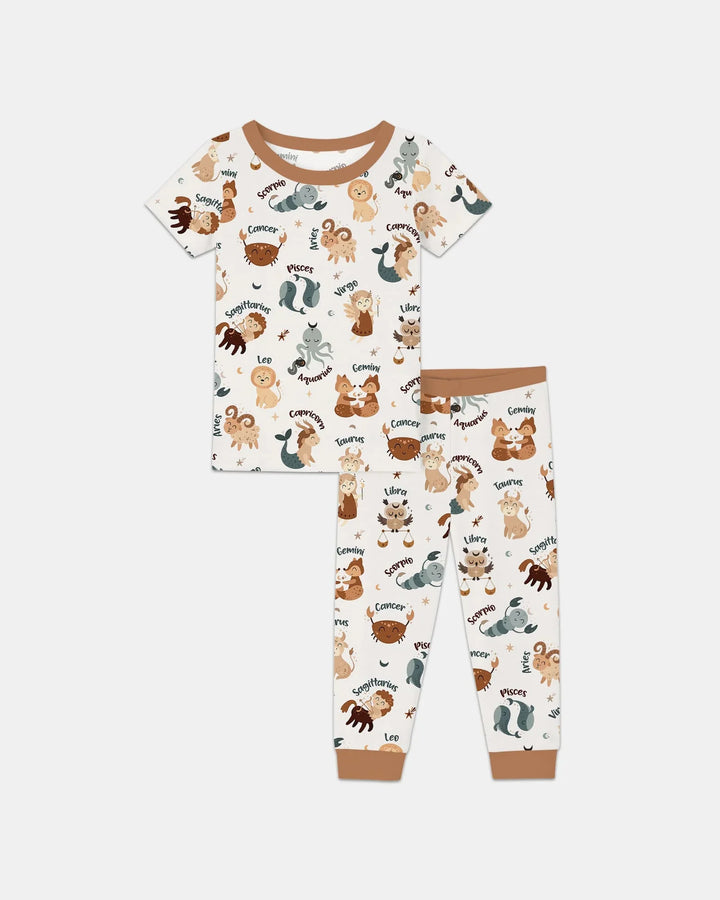 Cute Kids Horoscope Bamboo Two Piece Short Sleeve Pajama Set