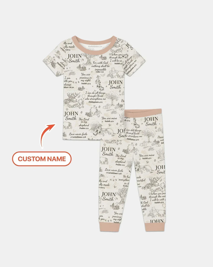 Classic Bear Bible Verse Custom Name Bamboo Two Piece Short Sleeve Pajama Set