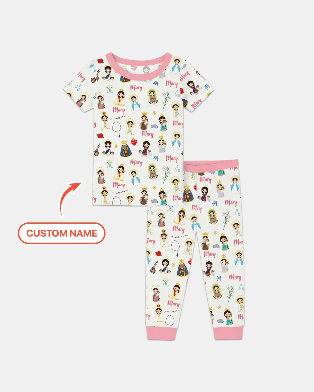 Custom Name Mother Mary Bamboo Two Piece Short Sleeve Pajama Set