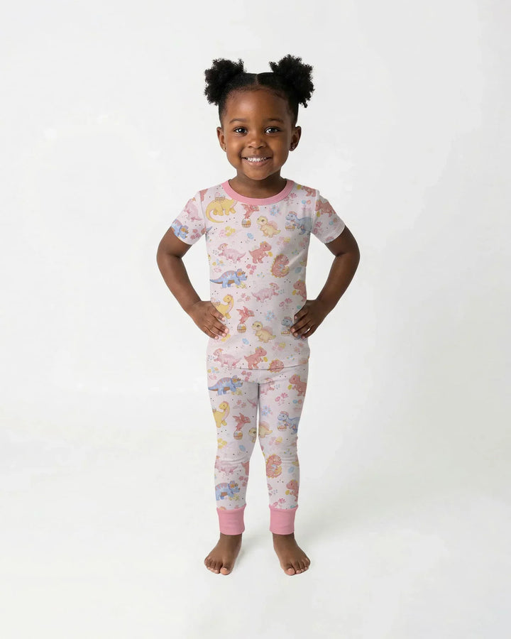 Dino Easter Bamboo Two Piece Short Sleeve Pajama Set