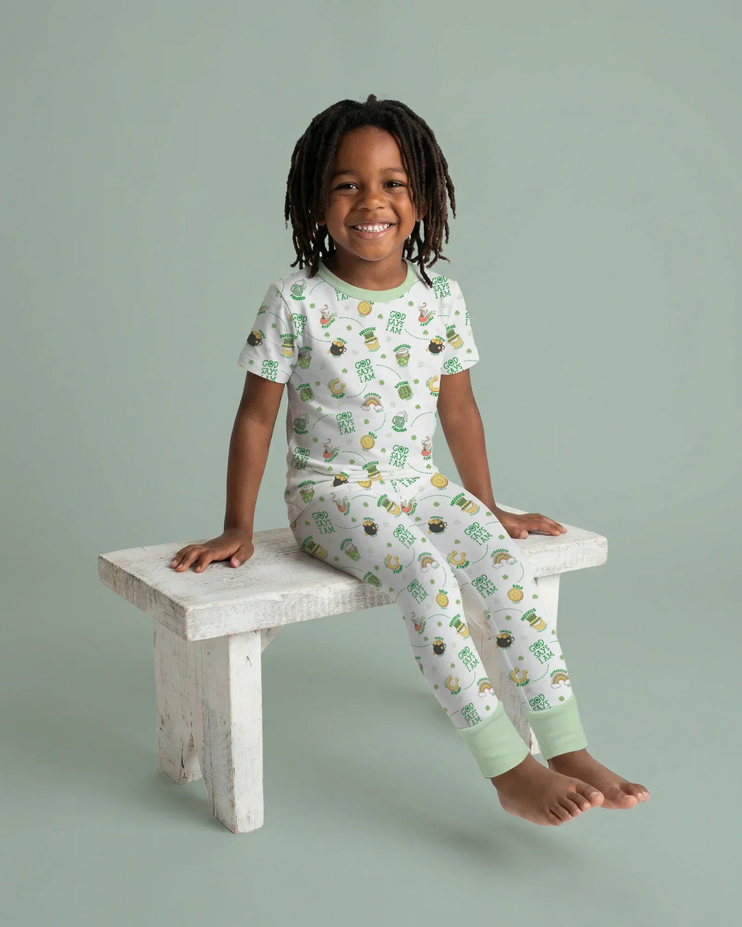 St Patrick's Day God Says I Am Bamboo Two Piece Short Sleeve Pajama Set