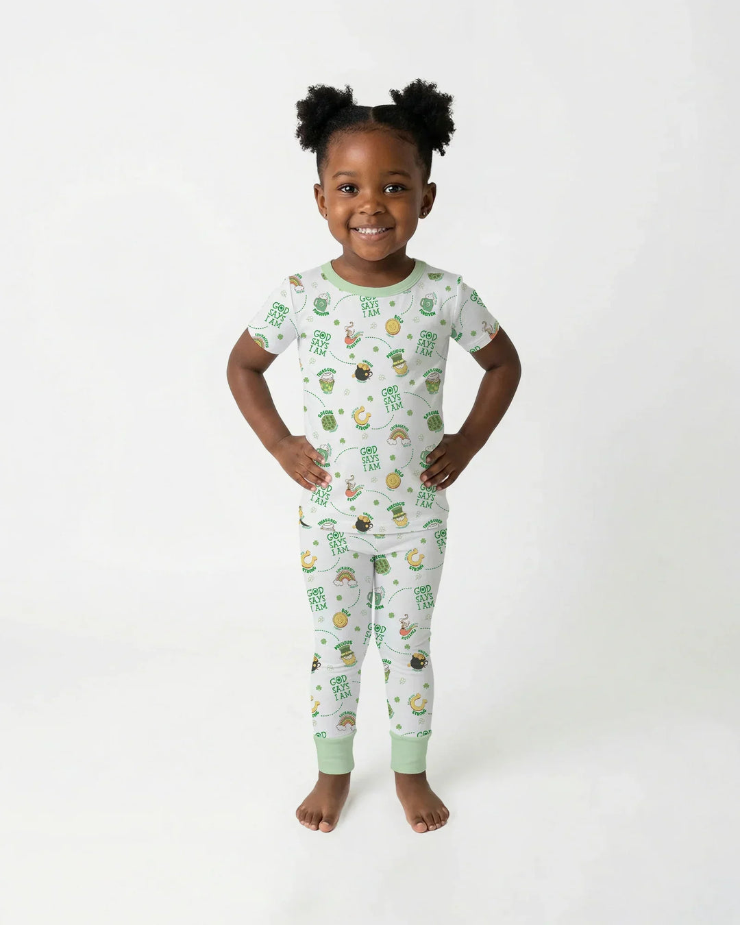 St Patrick's Day God Says I Am Bamboo Two Piece Short Sleeve Pajama Set
