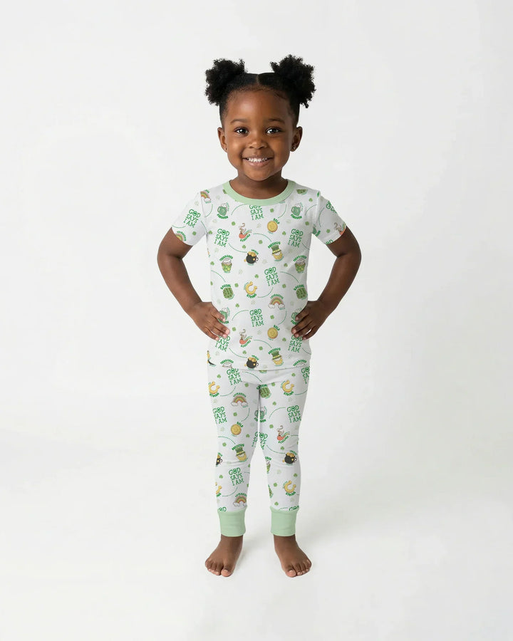 St Patrick's Day God Says I Am Bamboo Two Piece Short Sleeve Pajama Set