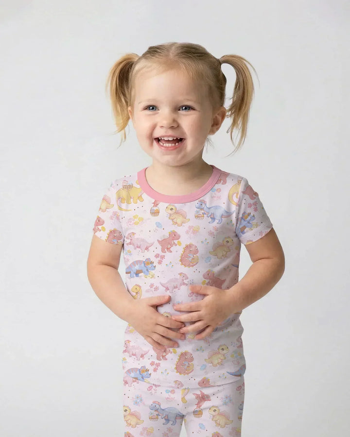 Dino Easter Bamboo Two Piece Short Sleeve Pajama Set