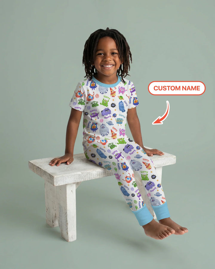 Monster Mash Crew Custom Name Bamboo Two Piece Short Sleeve Pajama Set