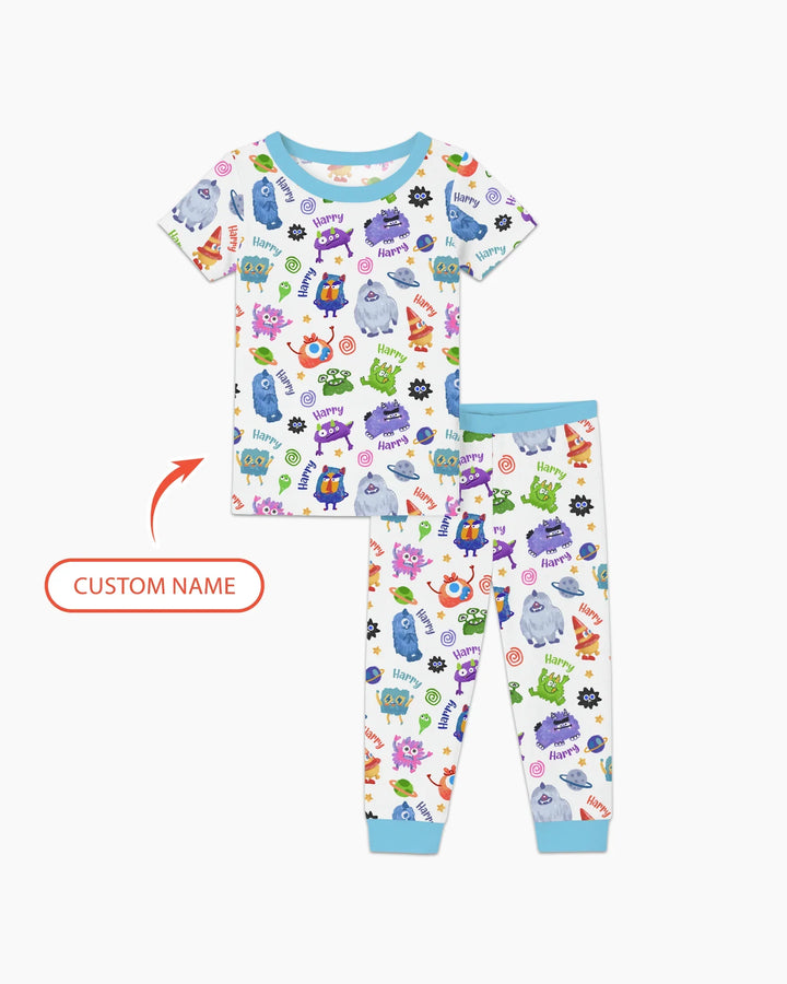 Monster Mash Crew Custom Name Bamboo Two Piece Short Sleeve Pajama Set