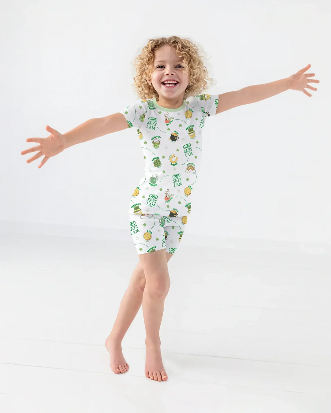 St Patrick's Day God Says I Am Bamboo Two Piece Short Sleeve Shorts Pajama Set