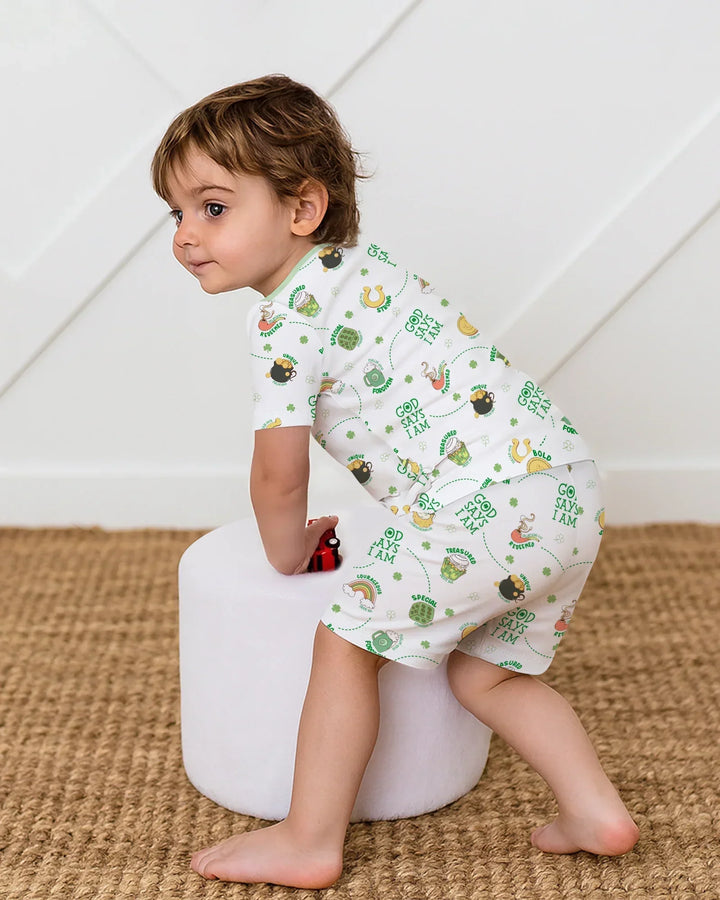 St Patrick's Day God Says I Am Bamboo Two Piece Short Sleeve Shorts Pajama Set
