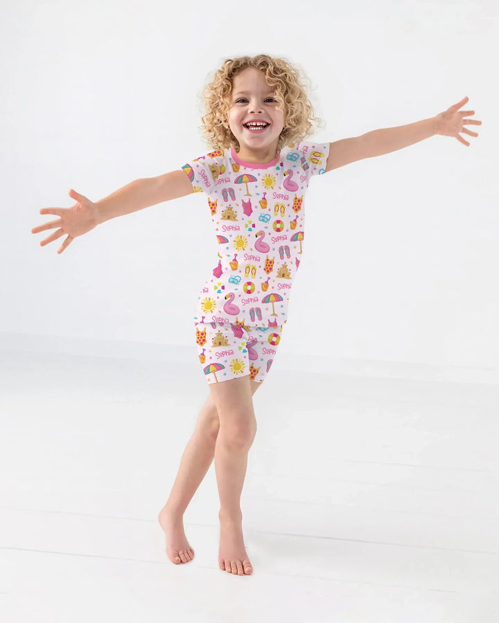 Zweiteiliges Pyjama-Set mit kurzen Ärmeln und Shorts im Sommer-Design