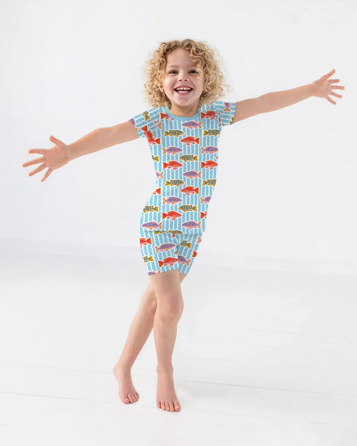 Preppy Fish Crew Bamboo Two Piece Short Sleeve Shorts Pajama Set