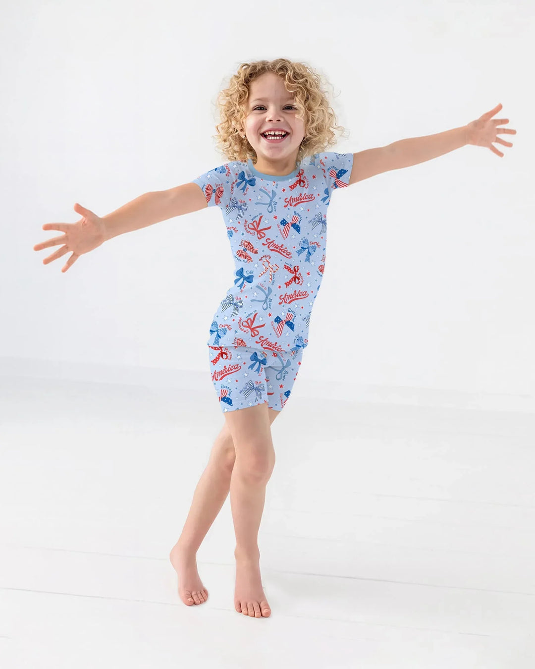 Girly Patriotic Bamboo Two Piece Short Sleeve Shorts Pajama Set