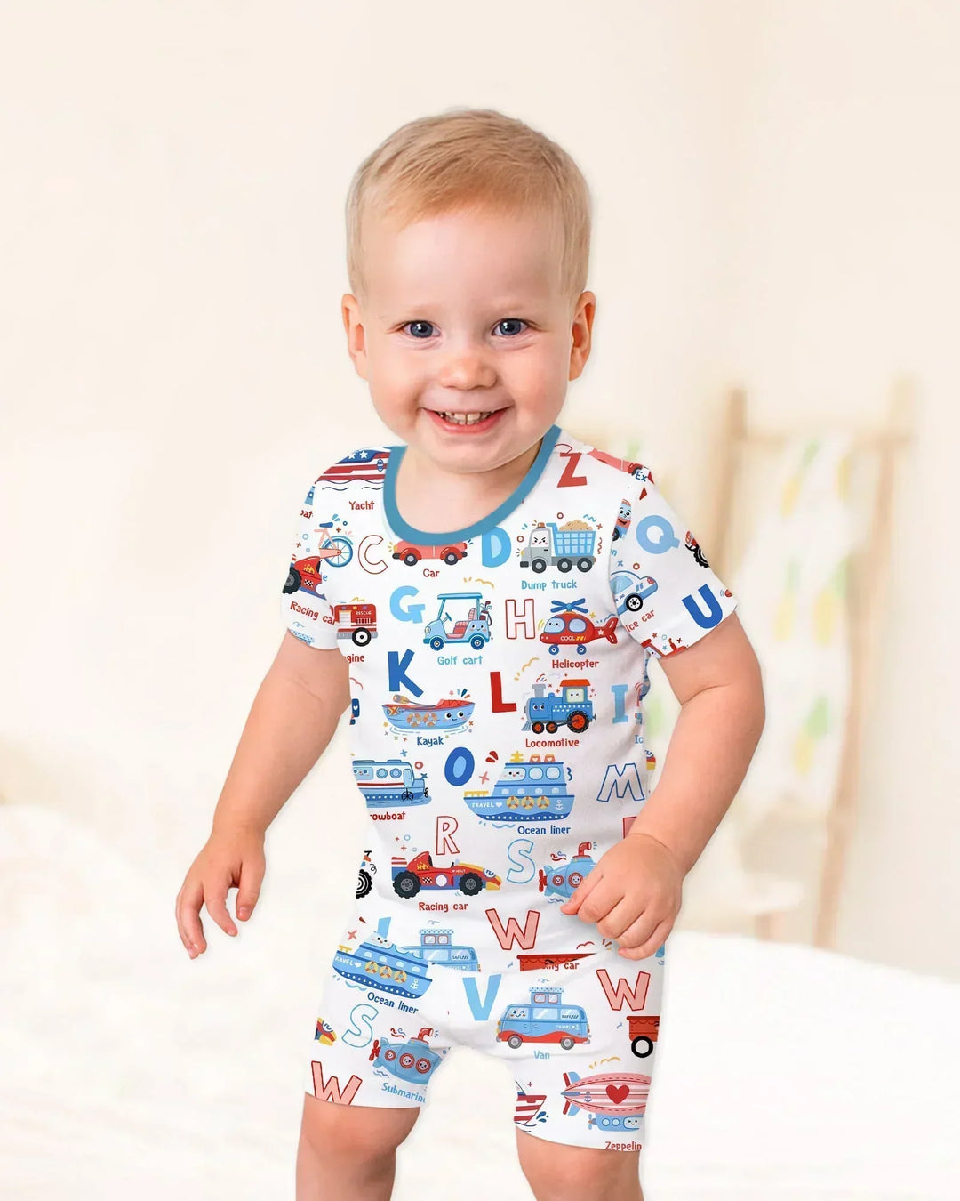 Patriotic Construction Bamboo Two Piece Short Sleeve Shorts Pajama Set