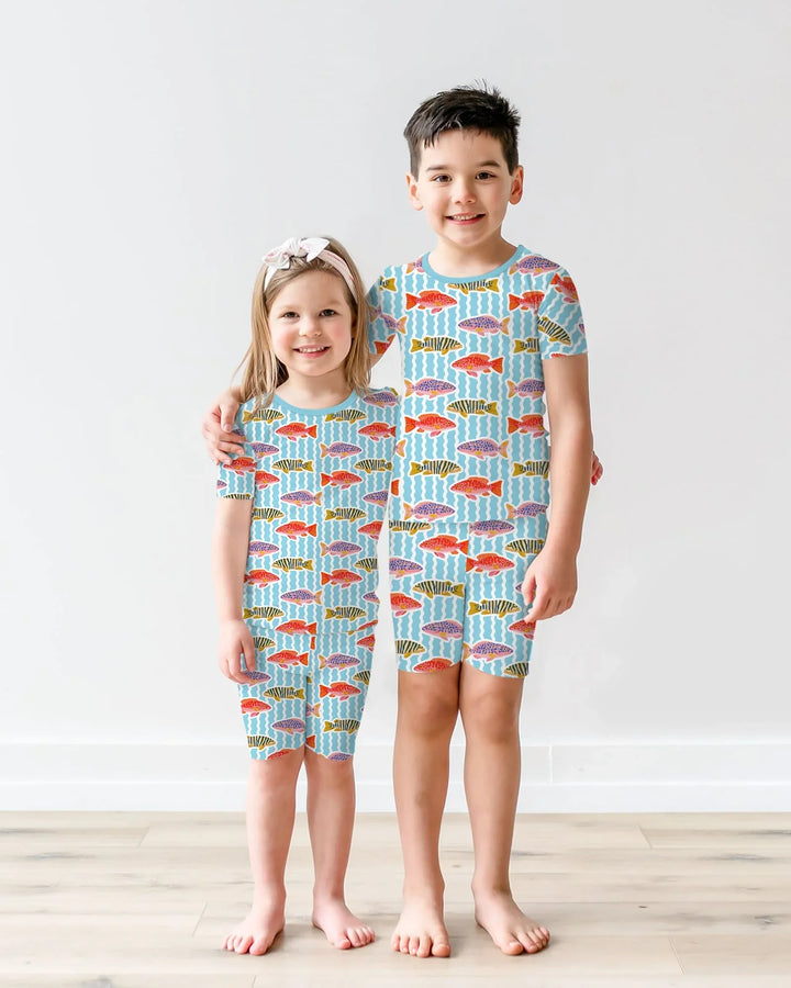 Preppy Fish Crew Bamboo Two Piece Short Sleeve Shorts Pajama Set