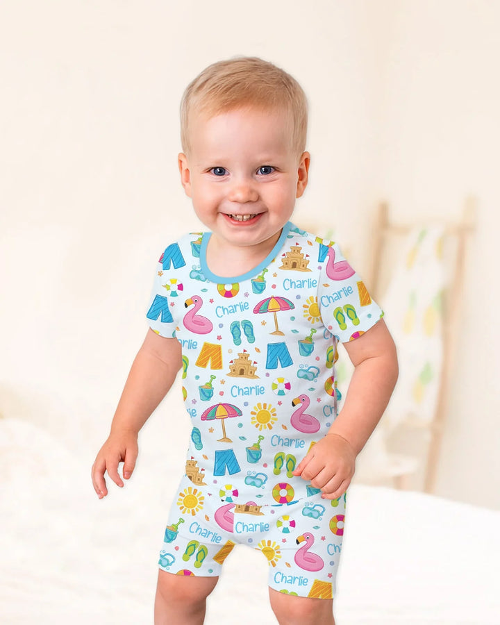 Zweiteiliges Pyjama-Set mit kurzen Ärmeln und Shorts im Sommer-Design