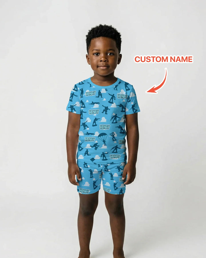 Zweiteiliges Pyjama-Set mit kurzen Ärmeln und Shorts im Sommer-Design