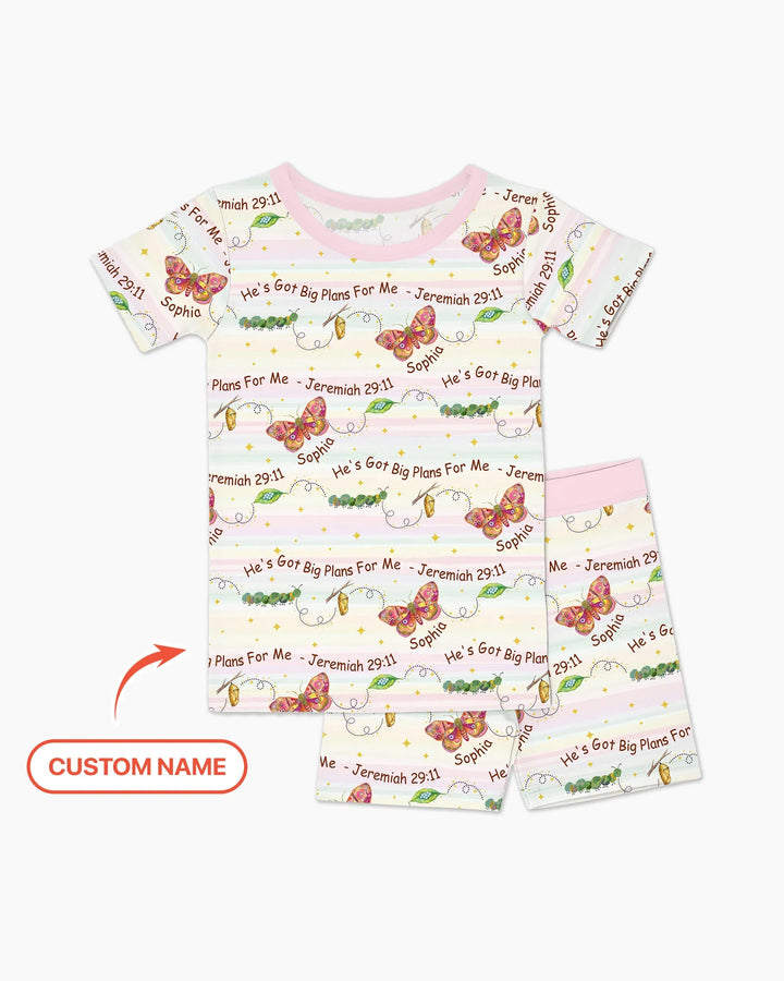 Custom Name He's Got Big Plans For Me Bamboo Two Piece Short Sleeve Pajama Set