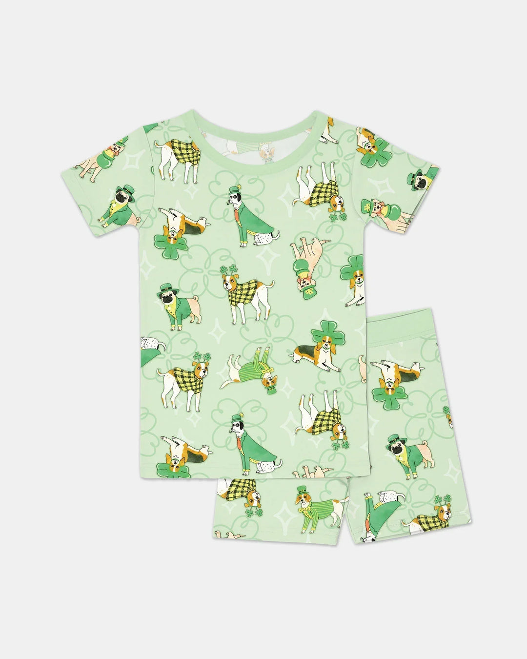 St. Patrick's Day Puppies Bamboo Two Piece Short Sleeve Shorts Pajama Set