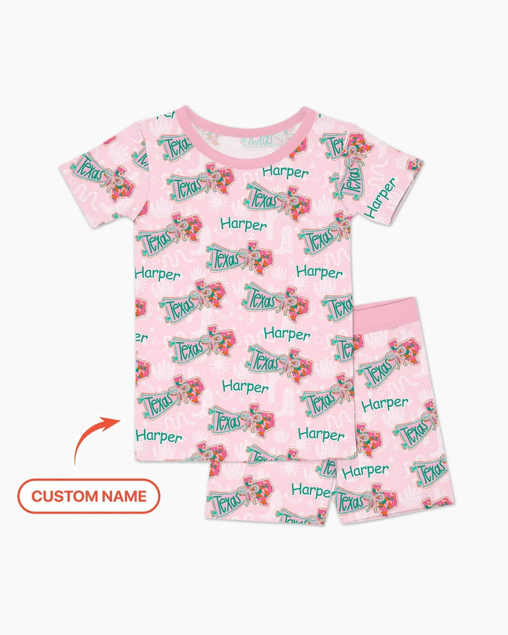 Custom Name Preppy Texas Charm Bamboo Two Piece Short Sleeve Shorts Pajama Set