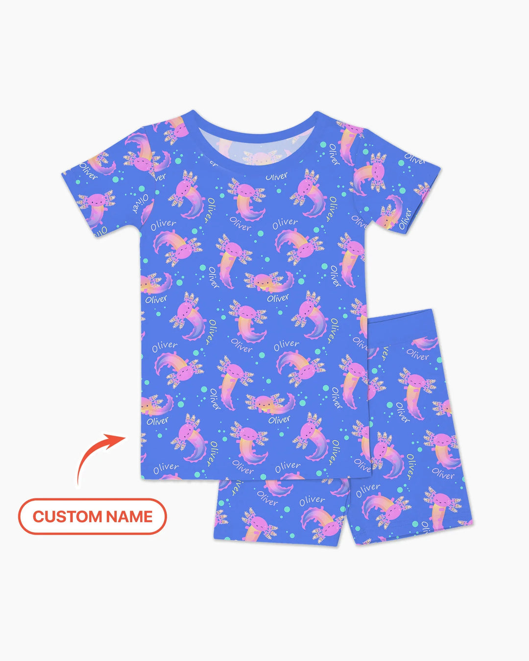 Axolotl Glow Custom Name Bamboo Two Piece Short Sleeve Shorts Pajama Set