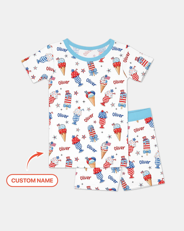 Zweiteiliges Pyjama-Set mit kurzen Ärmeln und Shorts im Sommer-Design