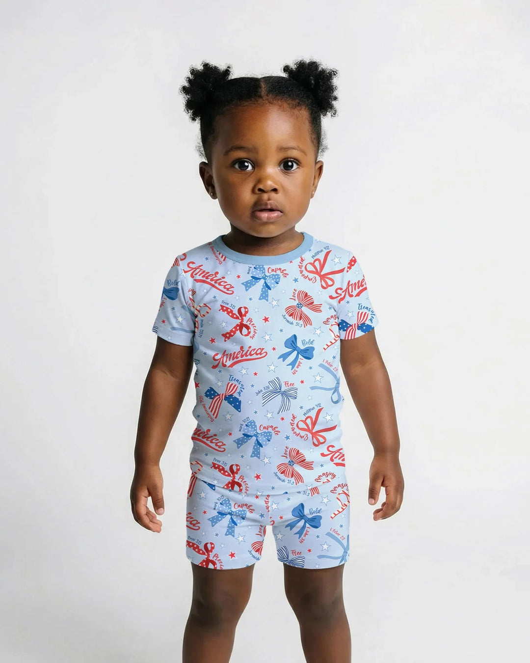 Girly Patriotic Bamboo Two Piece Short Sleeve Shorts Pajama Set