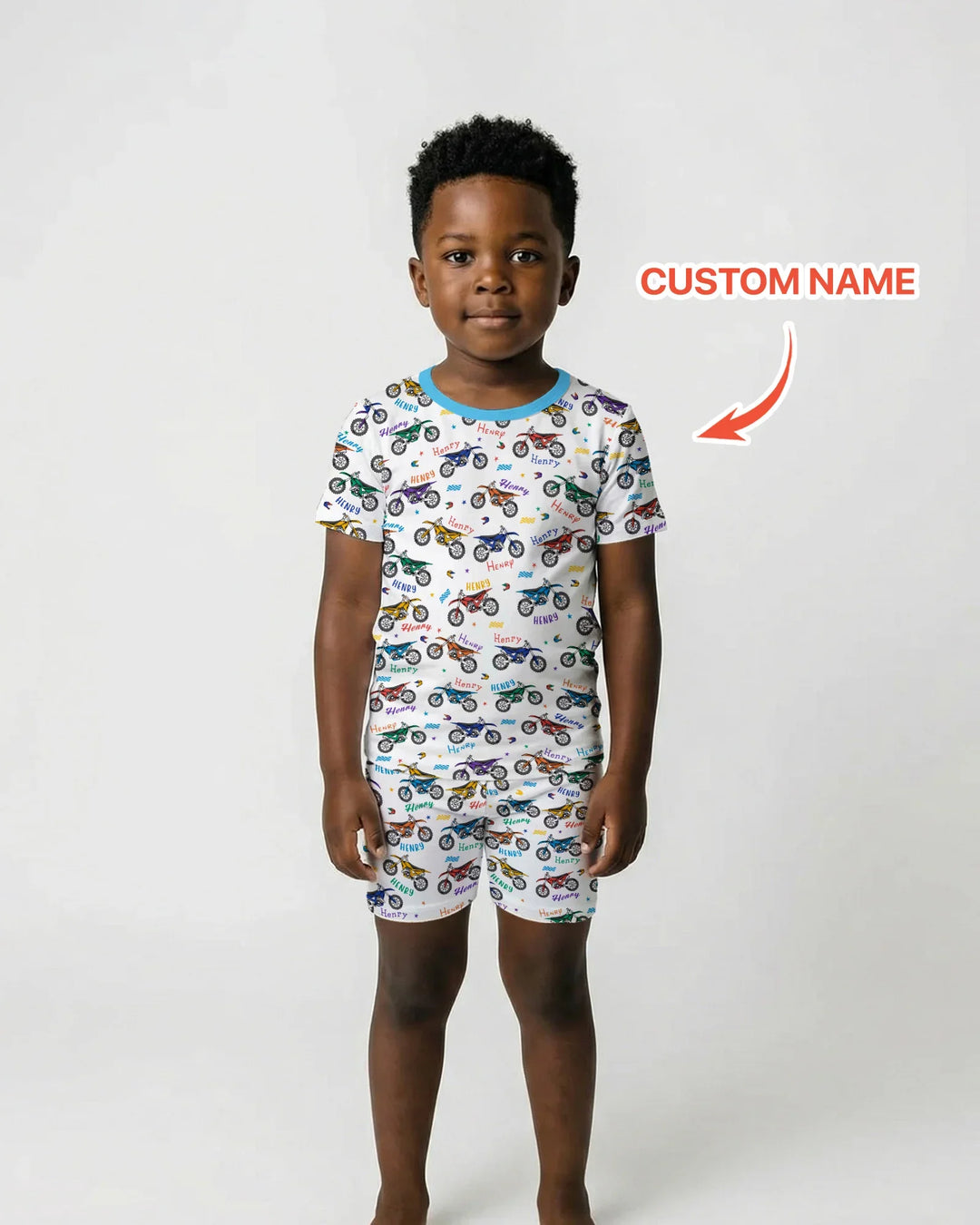 Dirt Track Dreamer Custom Name Daddy & Me Matching Bamboo Two Piece Short Sleeve Shorts Pajama Set