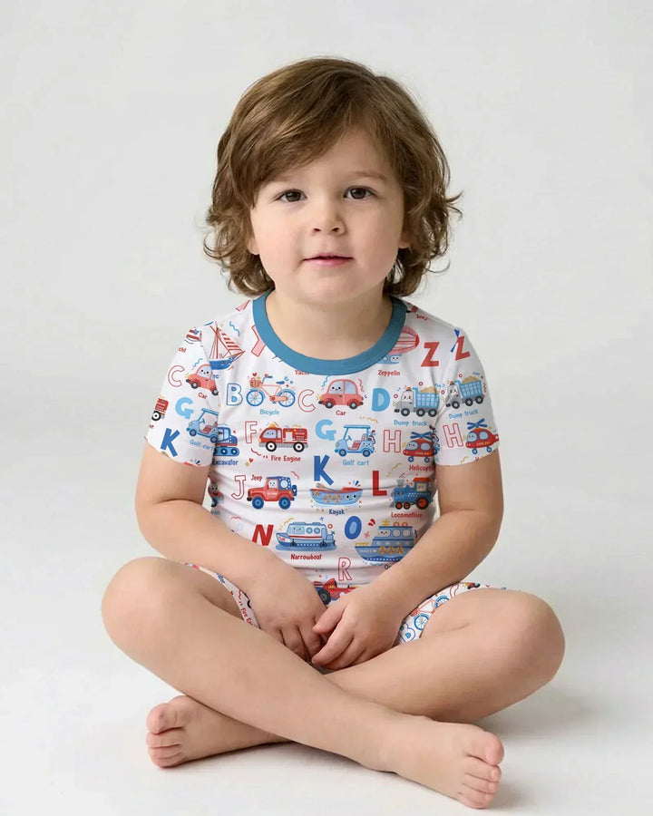 Patriotic Construction Bamboo Two Piece Short Sleeve Shorts Pajama Set