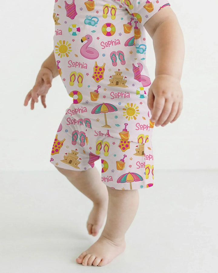Zweiteiliges Pyjama-Set mit kurzen Ärmeln und Shorts im Sommer-Design