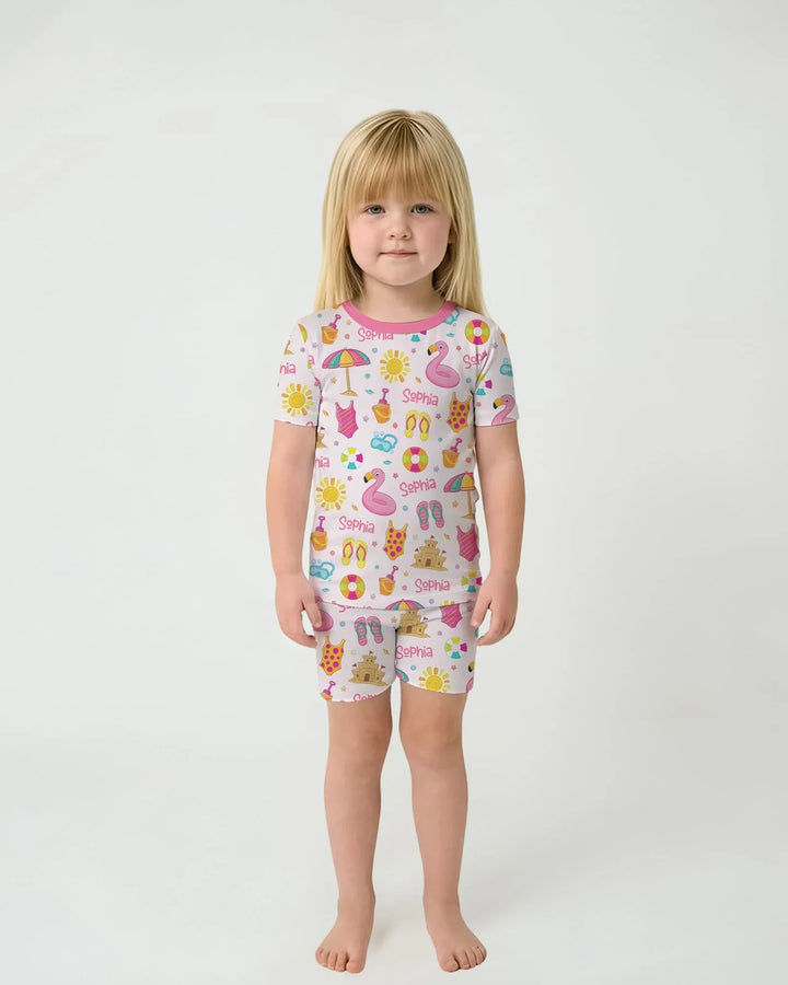 Zweiteiliges Pyjama-Set mit kurzen Ärmeln und Shorts im Sommer-Design