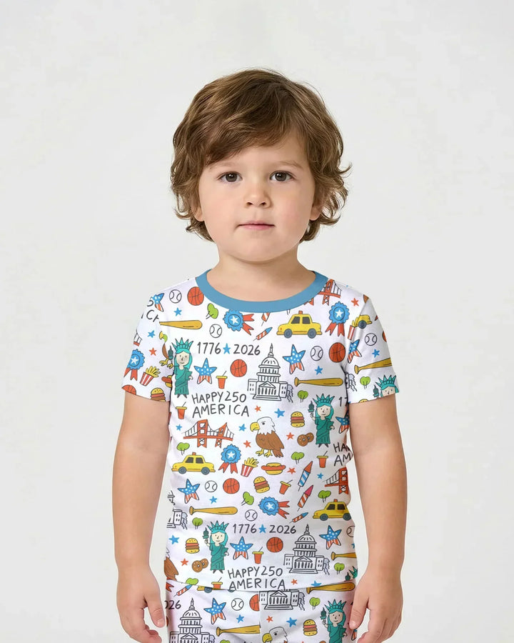 Template Zweiteiliges Pyjama-Set mit kurzen Ärmeln und Shorts