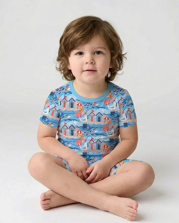 Template Zweiteiliges Pyjama-Set mit kurzen Ärmeln und Shorts
