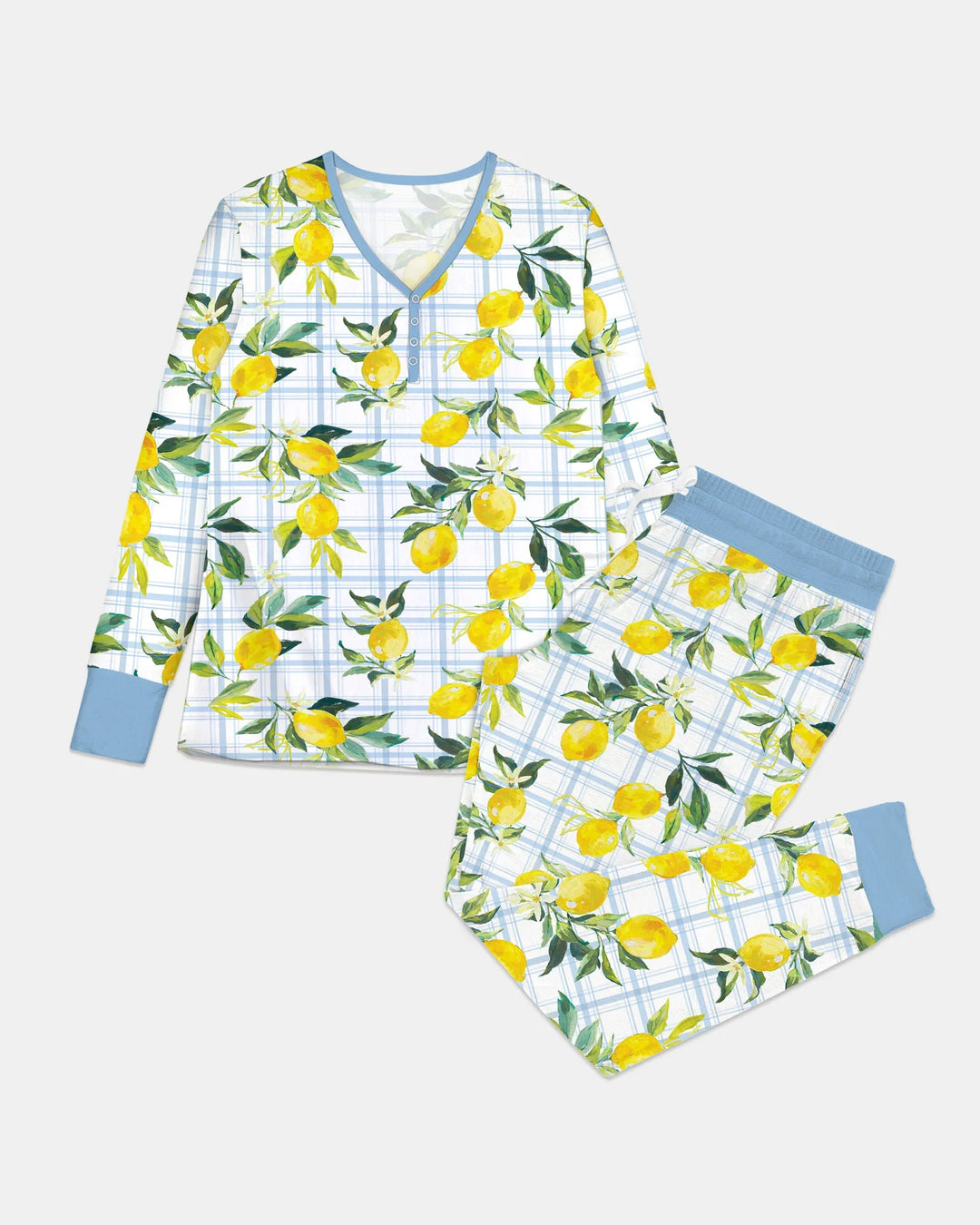 Familien-Pyjama-Set aus Bambus für Damen mit mediterranen Zitronen