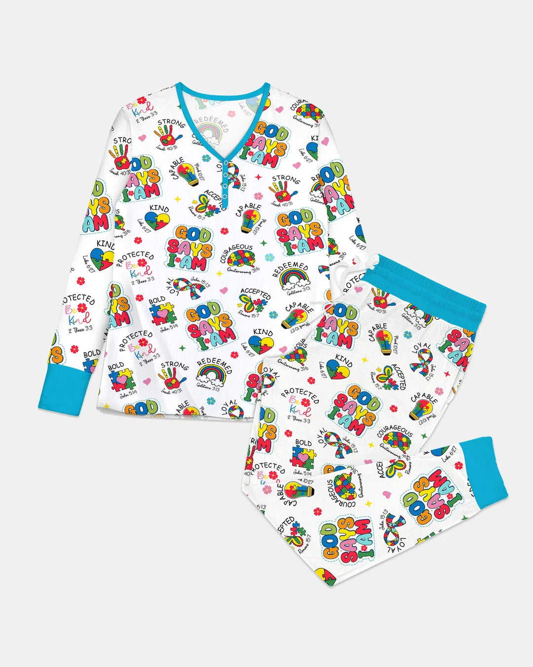 Gott sagt, ich bin Autismus-Bewusstsein Bambus Damen Pyjama Set