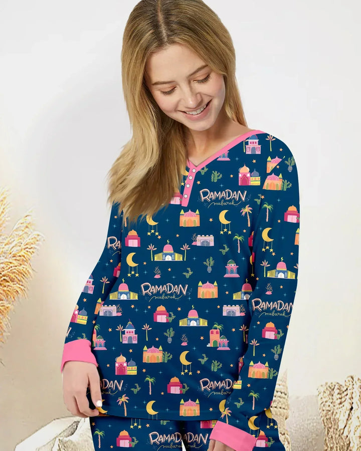 Ramadan Kareem Familien-Pyjama-Set aus Bambus für Damen