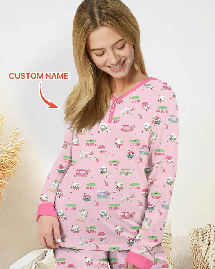 Niedliches Golfball Bambus Damen Pyjama-Set