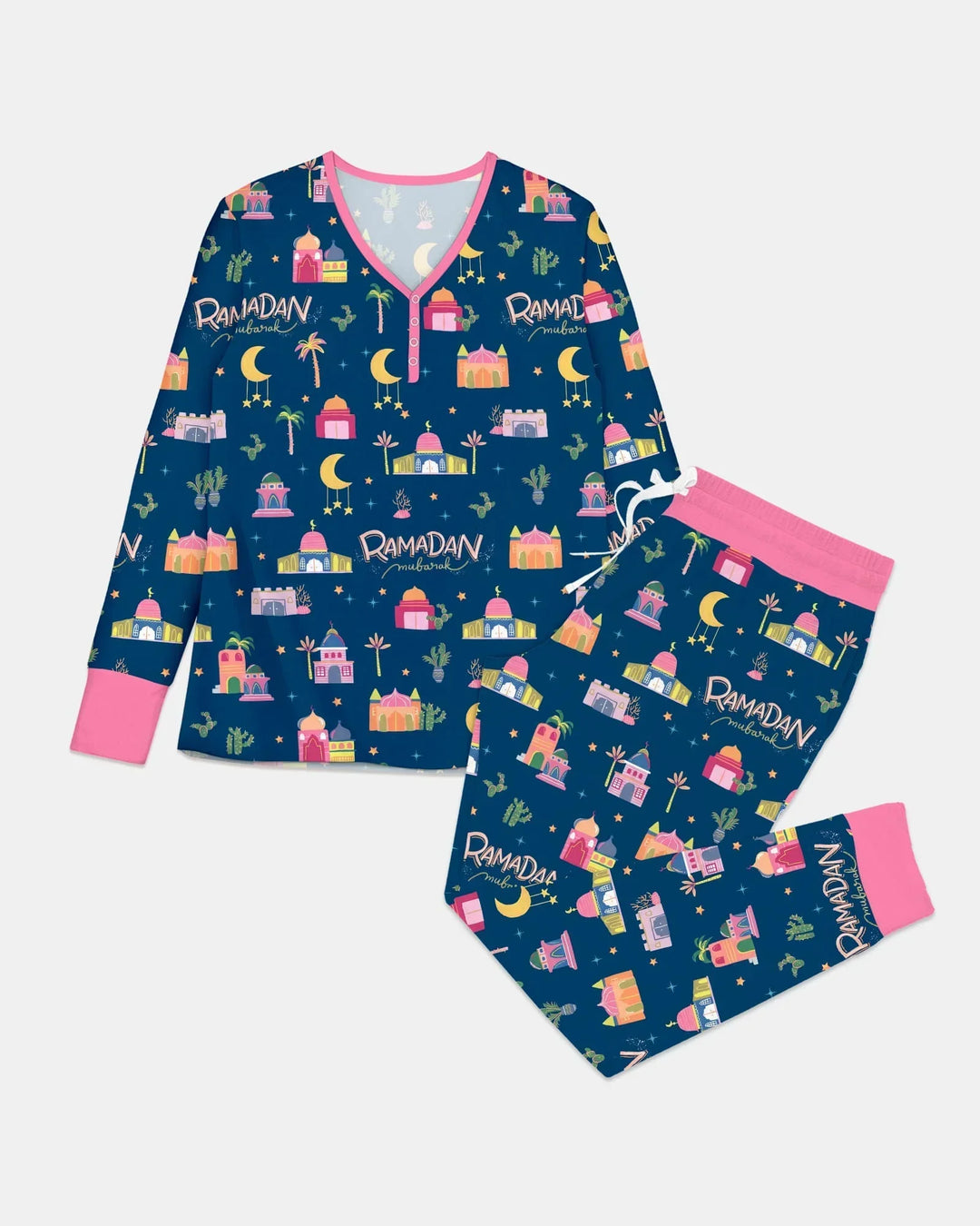 Ramadan Kareem Familien-Pyjama-Set aus Bambus für Damen
