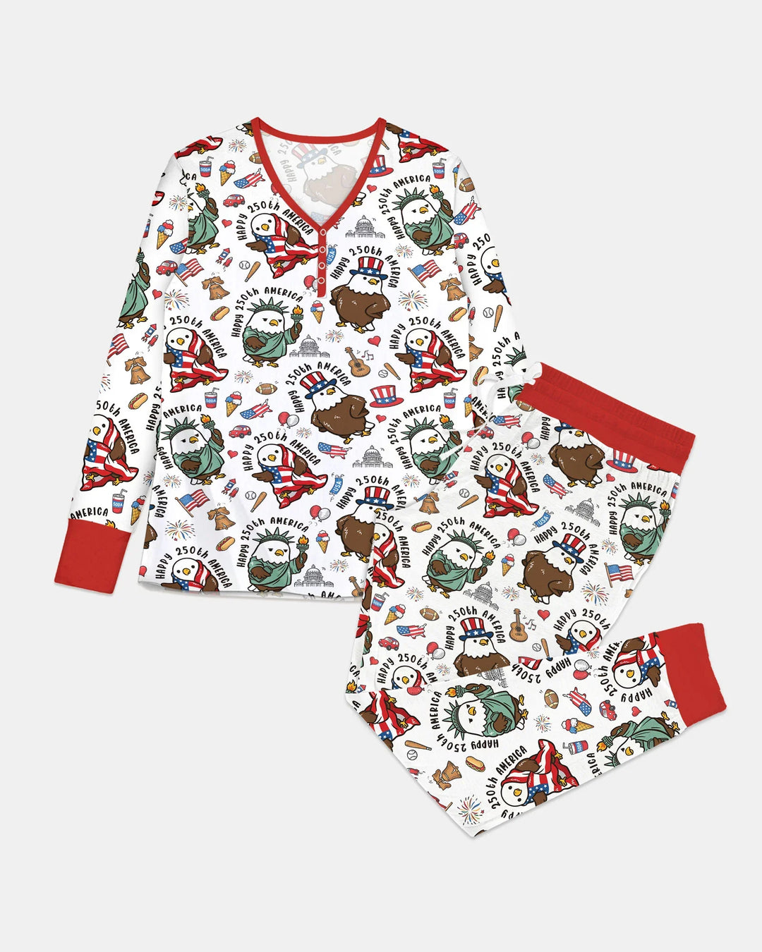 Nettes, patriotisches Eagles Family Matching Bambus-Damenpyjama-Set zum 250. Geburtstag Amerikas