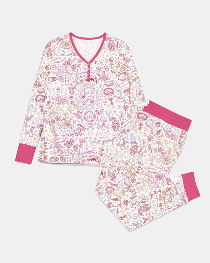 Doodle Pessach passendes Familien Bambus Damen Schlafanzug Set