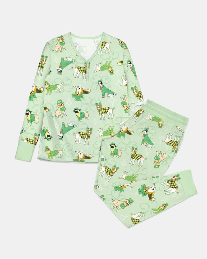 St. Patrick's Day Welpen Pyjama-Set aus Bambus für Damen