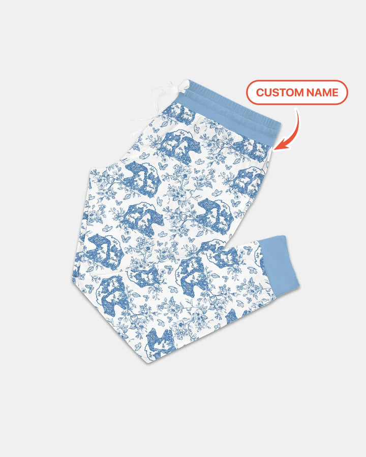 Personalisierter Name Mama Bär Toile Bambus Damen Schlafanzug Set