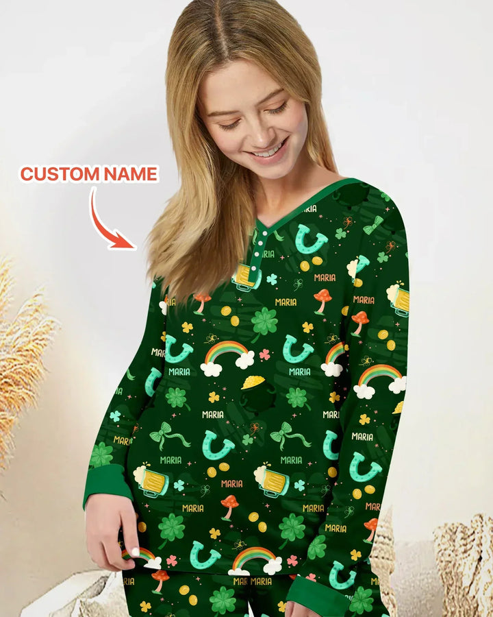 Pyjama-Set für Damen aus Bambus mit individuellem Namen und "Sprinkle Of Luck"-Motiv