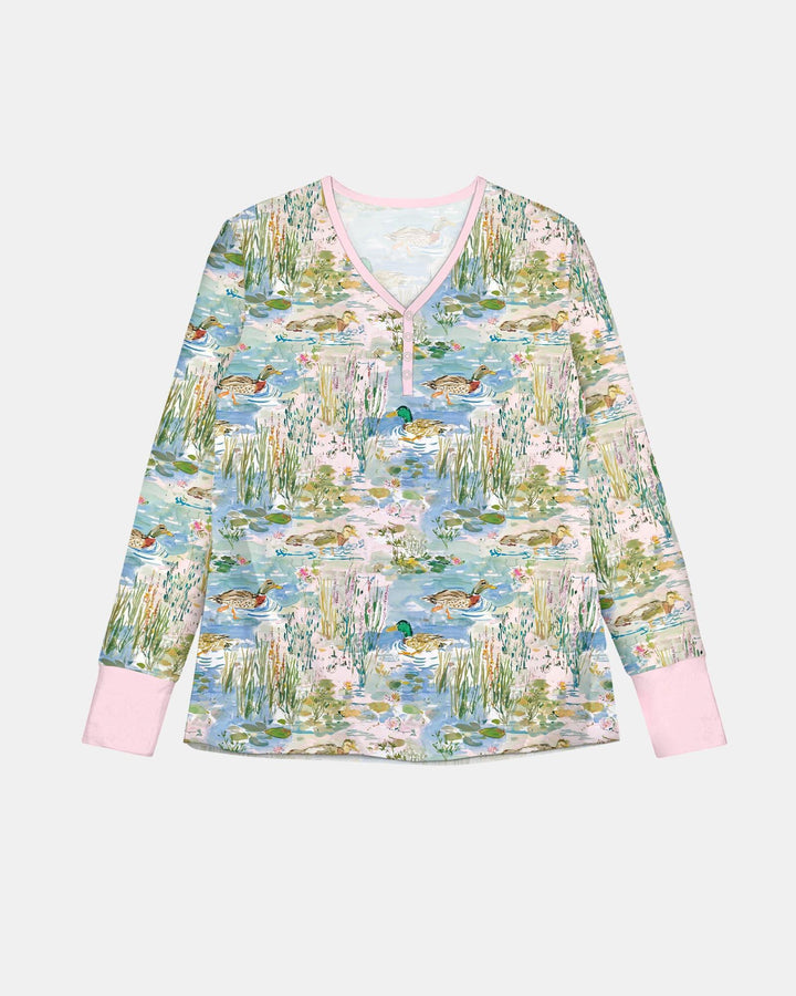 Aquarell-Stockente Bambus-Pyjama-Set für Damen