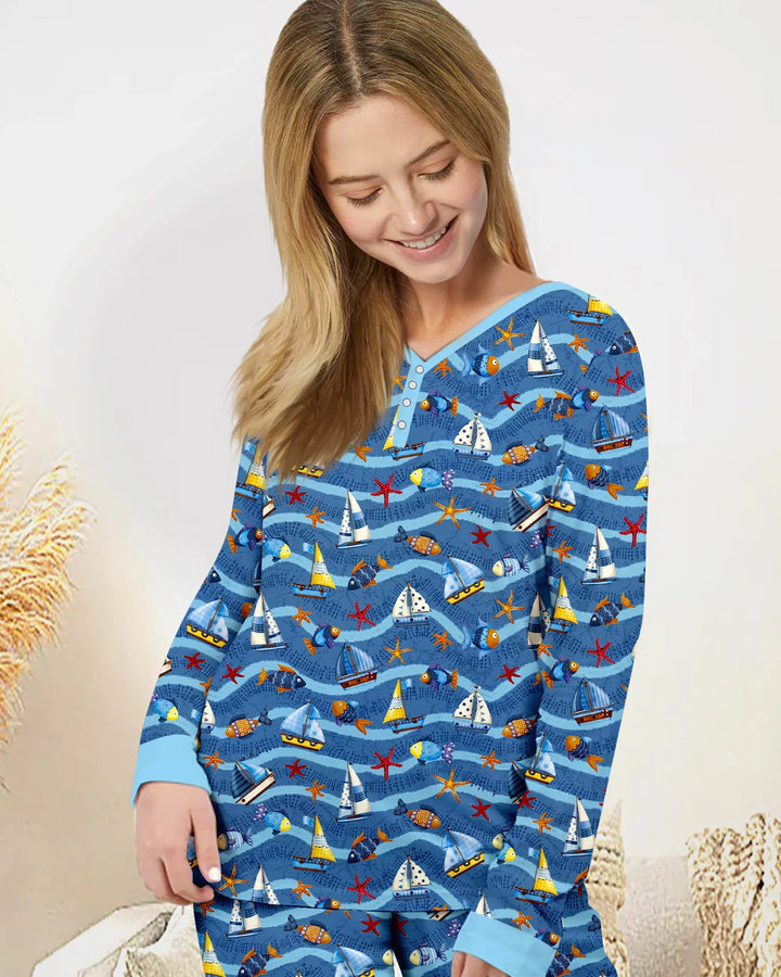 Blue Sail La Vie Schlafanzug-Set aus Bambus für Damen und die ganze Familie