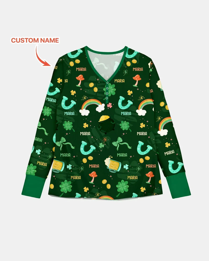 Pyjama-Set für Damen aus Bambus mit individuellem Namen und "Sprinkle Of Luck"-Motiv