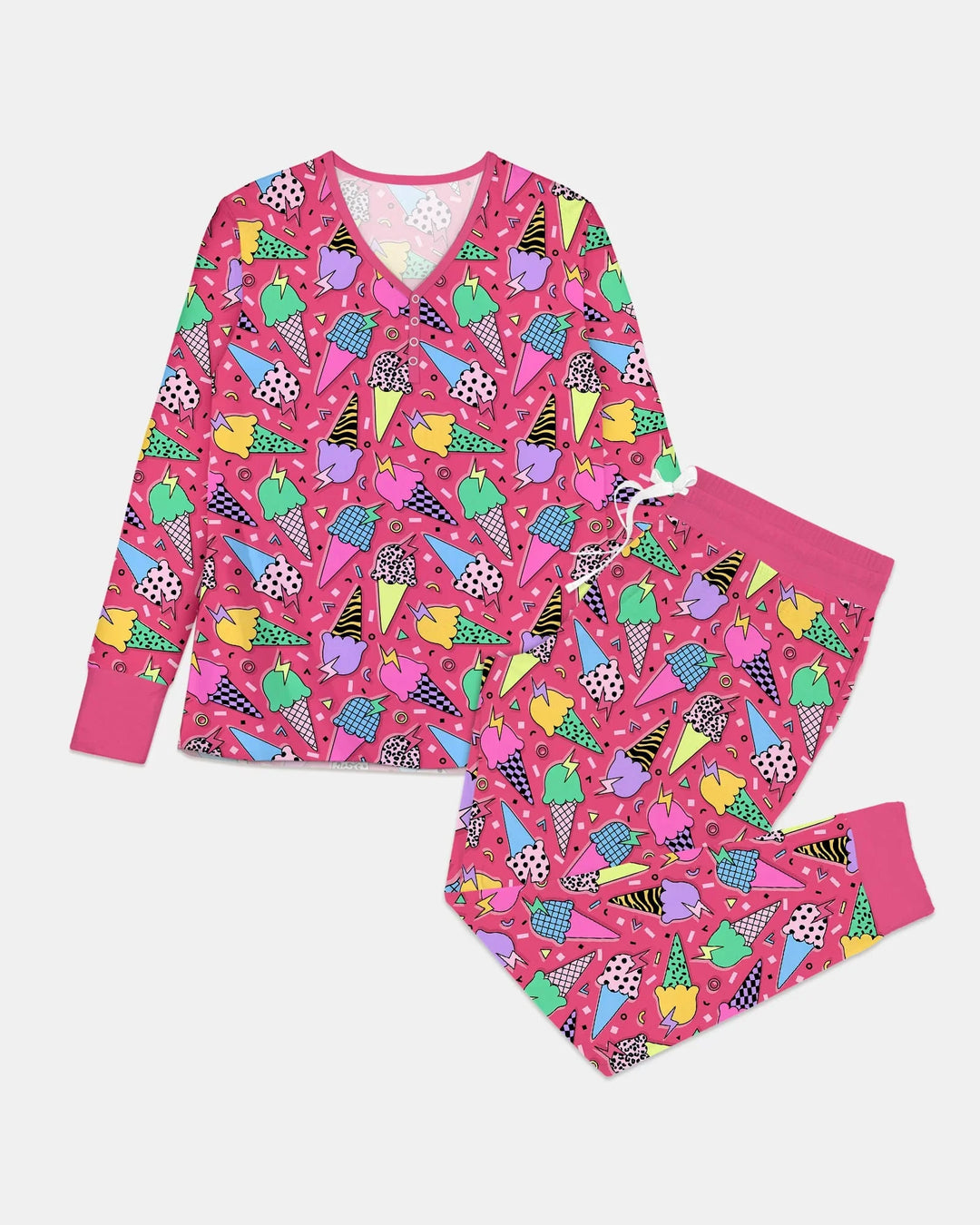 Sommer Retro Eiscreme Familien-Schlafanzugset aus Bambus für Damen