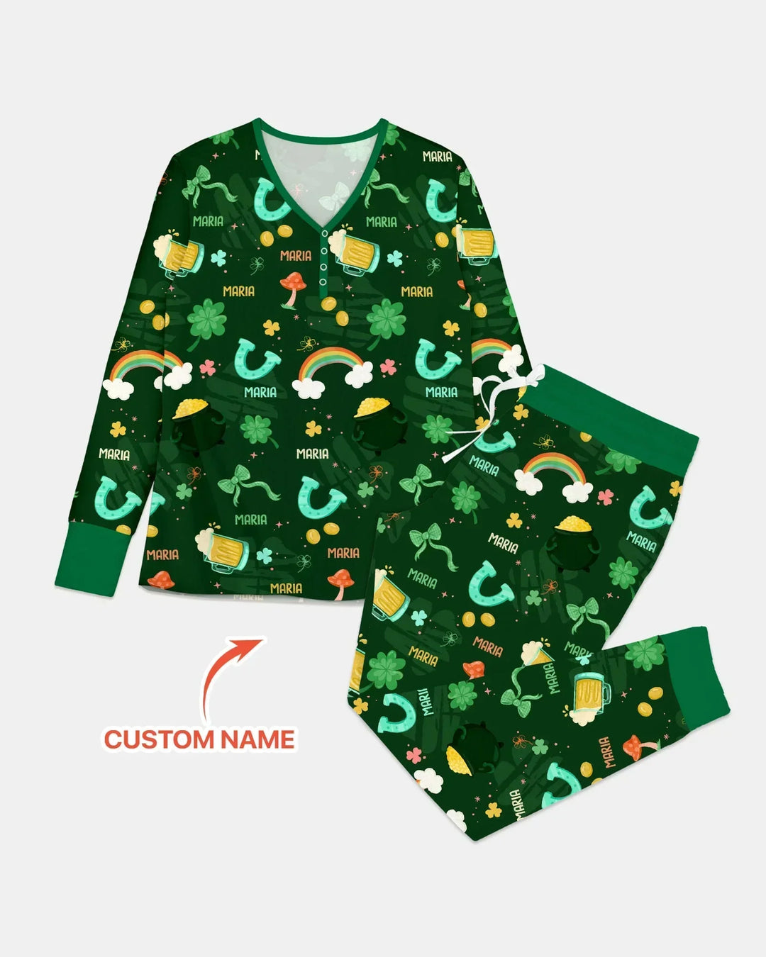 Pyjama-Set für Damen aus Bambus mit individuellem Namen und "Sprinkle Of Luck"-Motiv