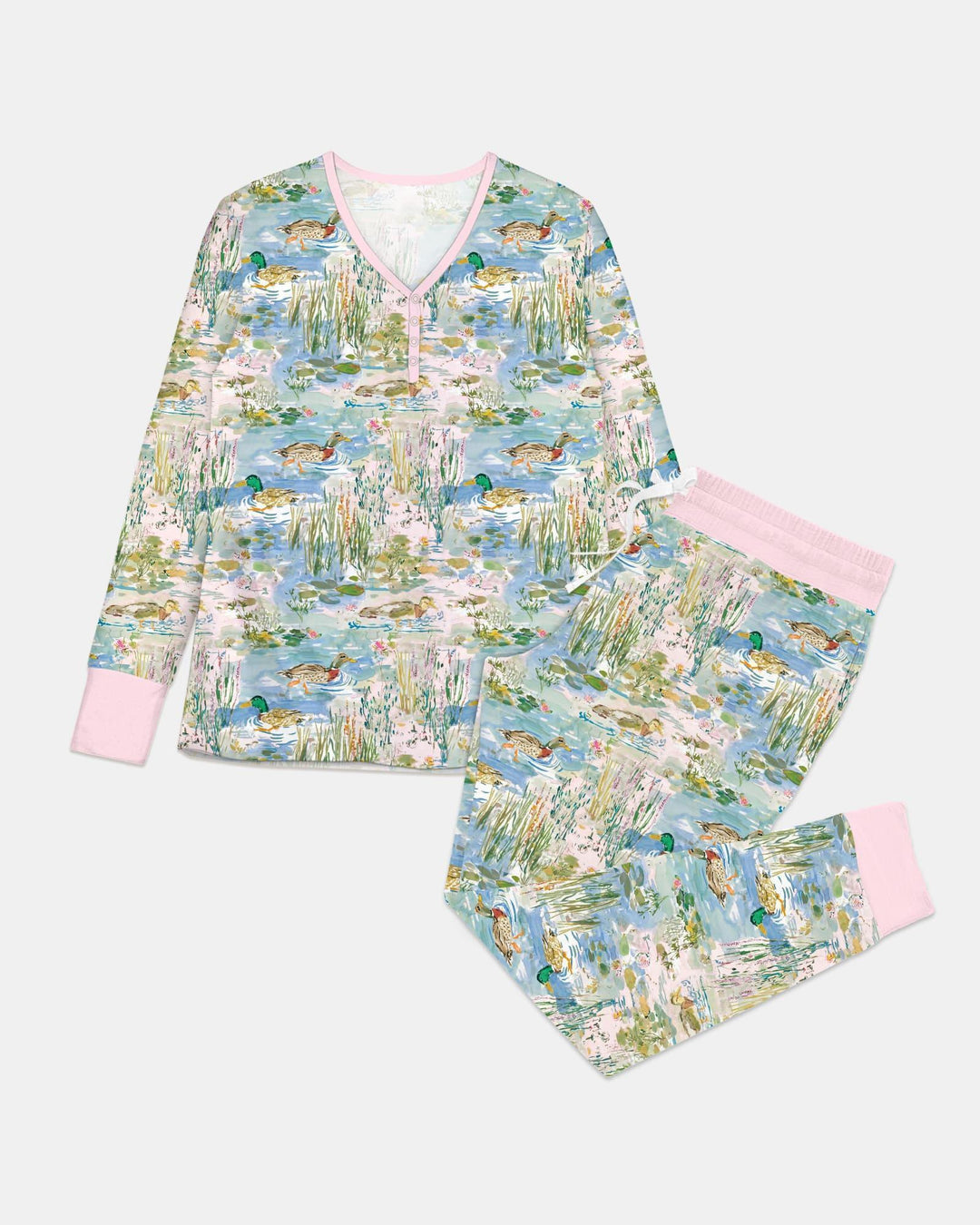 Aquarell-Stockente Bambus-Pyjama-Set für Damen