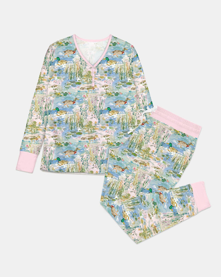 Aquarell-Stockente Bambus-Pyjama-Set für Damen