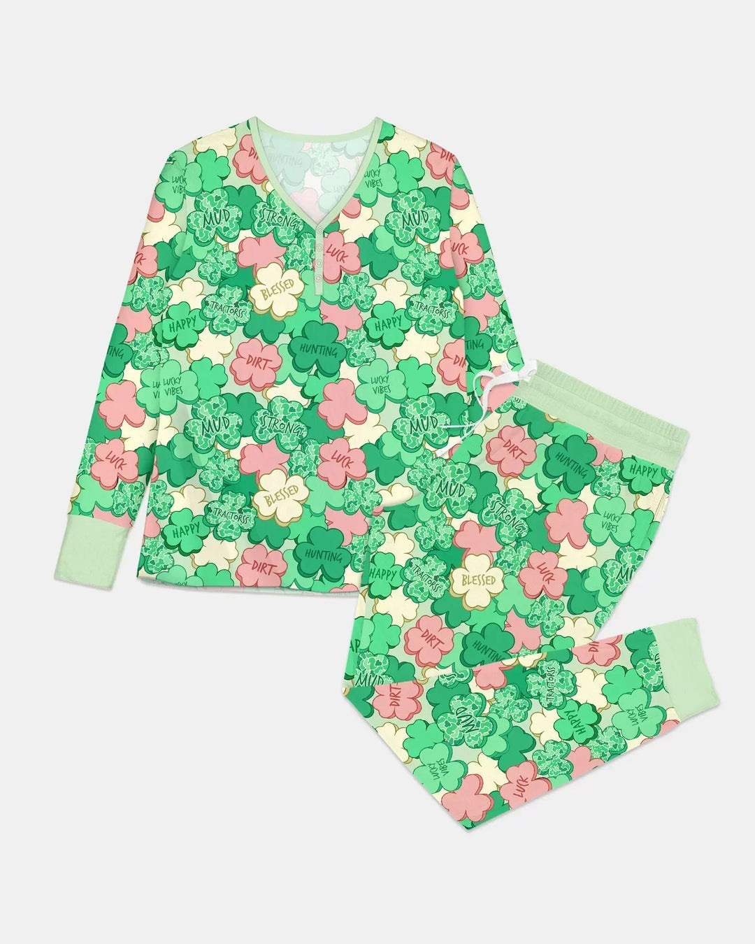 Glücks-Vibes Kleeblatt-Bambus-Damen-Pyjama-Set